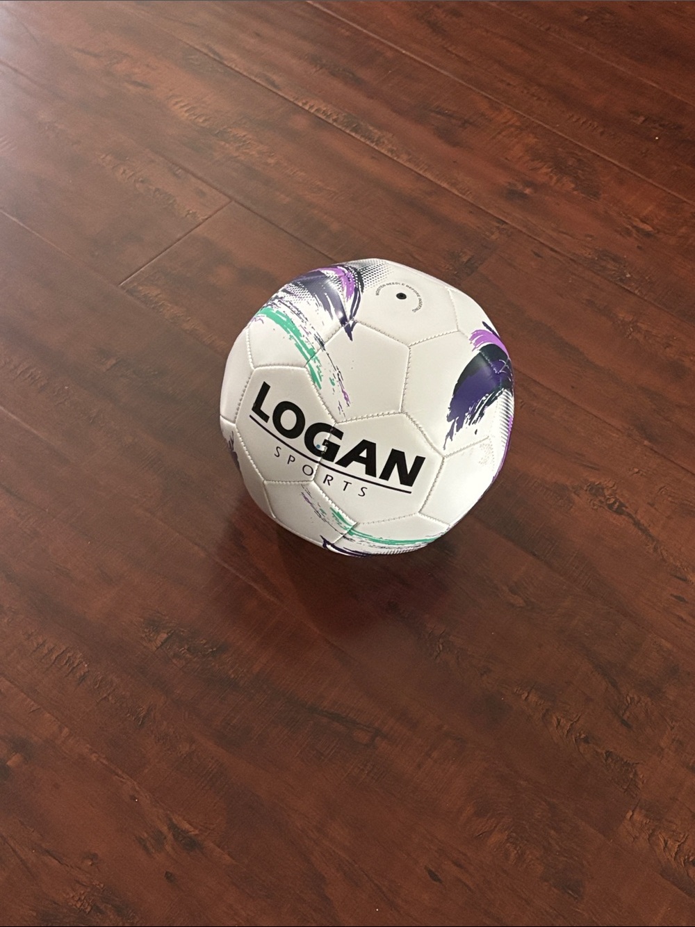 Kids White Soccer Ball with Purple & Teal Accents